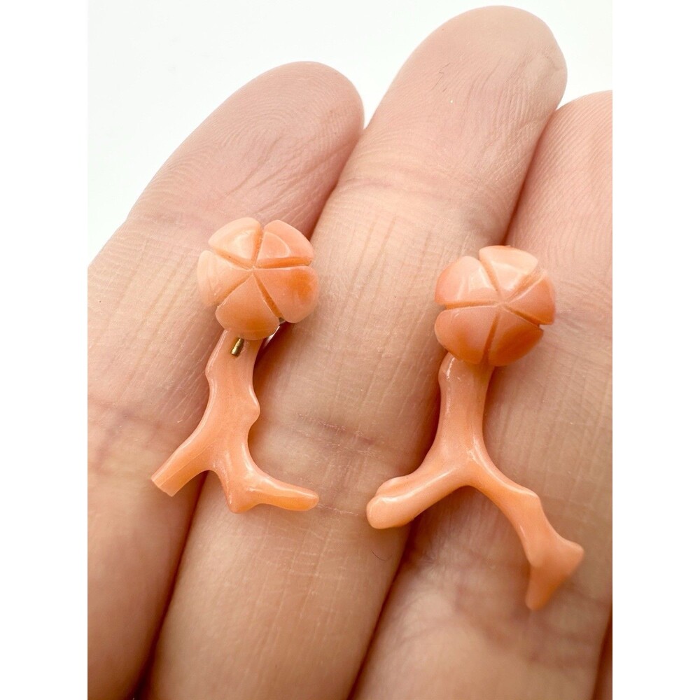 Vintage Carved Angel Skin Coral Earring Jackets Floral